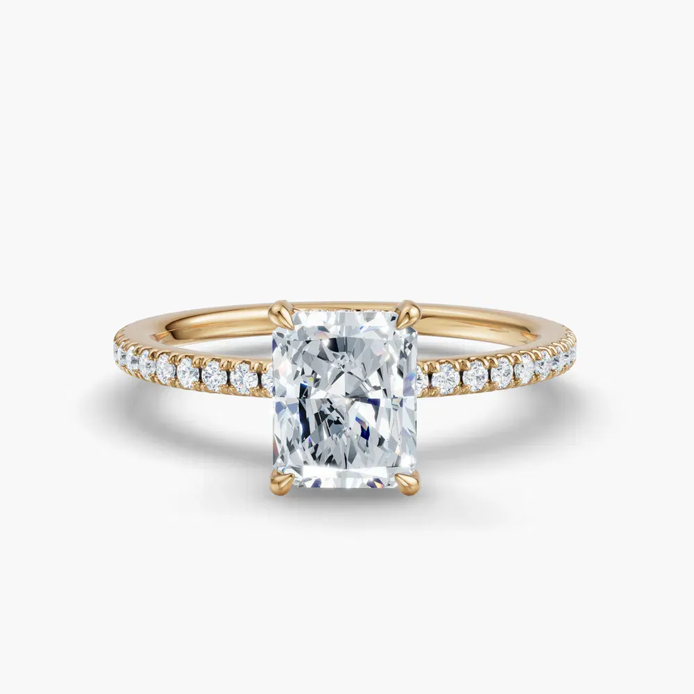 Certified 1 carat Lab Grown Diamond Radiant Cut Pavé, Hidden Halo Engagement Ring in 14K Yellow Gold-Orhi