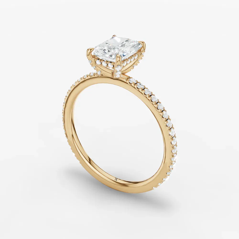 Certified 1 carat Lab Grown Diamond Radiant Cut Pavé, Hidden Halo Engagement Ring in 14K Yellow Gold-Orhi