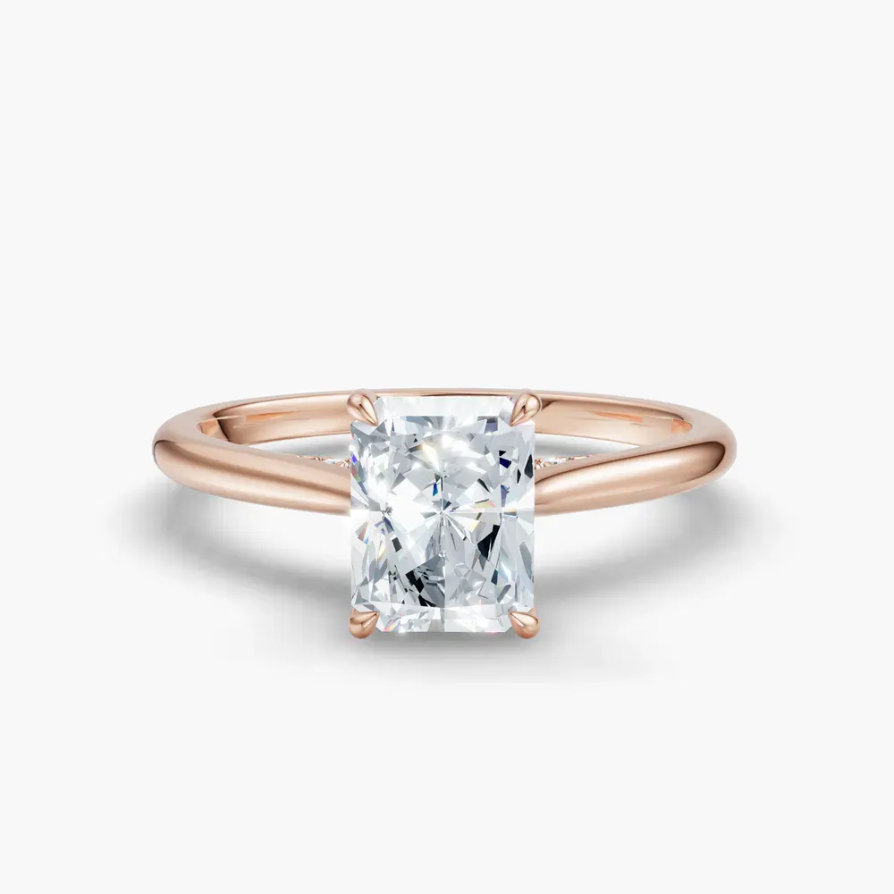Certified 1 carat Lab Grown Diamond Radiant Cut Hidden Halo, Cathedral, Solitaire Engagement Ring in 14K Rose Gold-Wrenq
