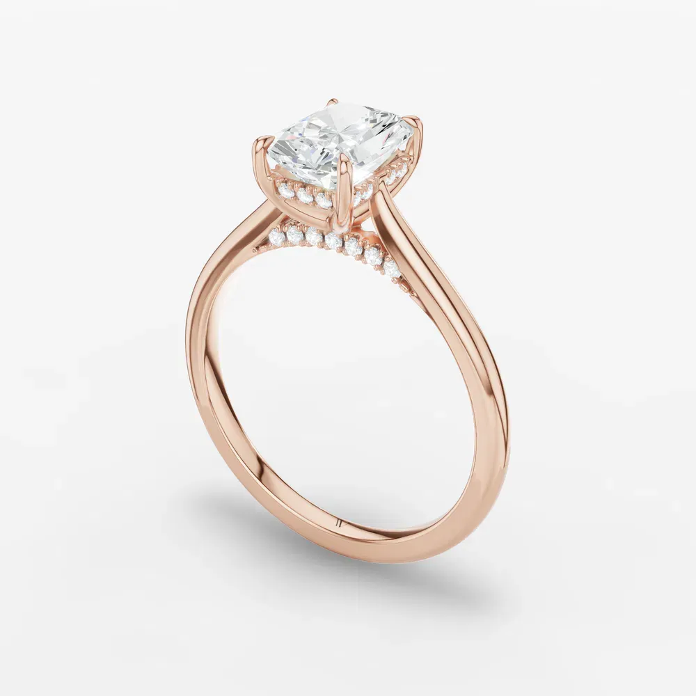 Certified 1 carat Lab Grown Diamond Radiant Cut Hidden Halo, Cathedral, Solitaire Engagement Ring in 14K Rose Gold-Wrenq
