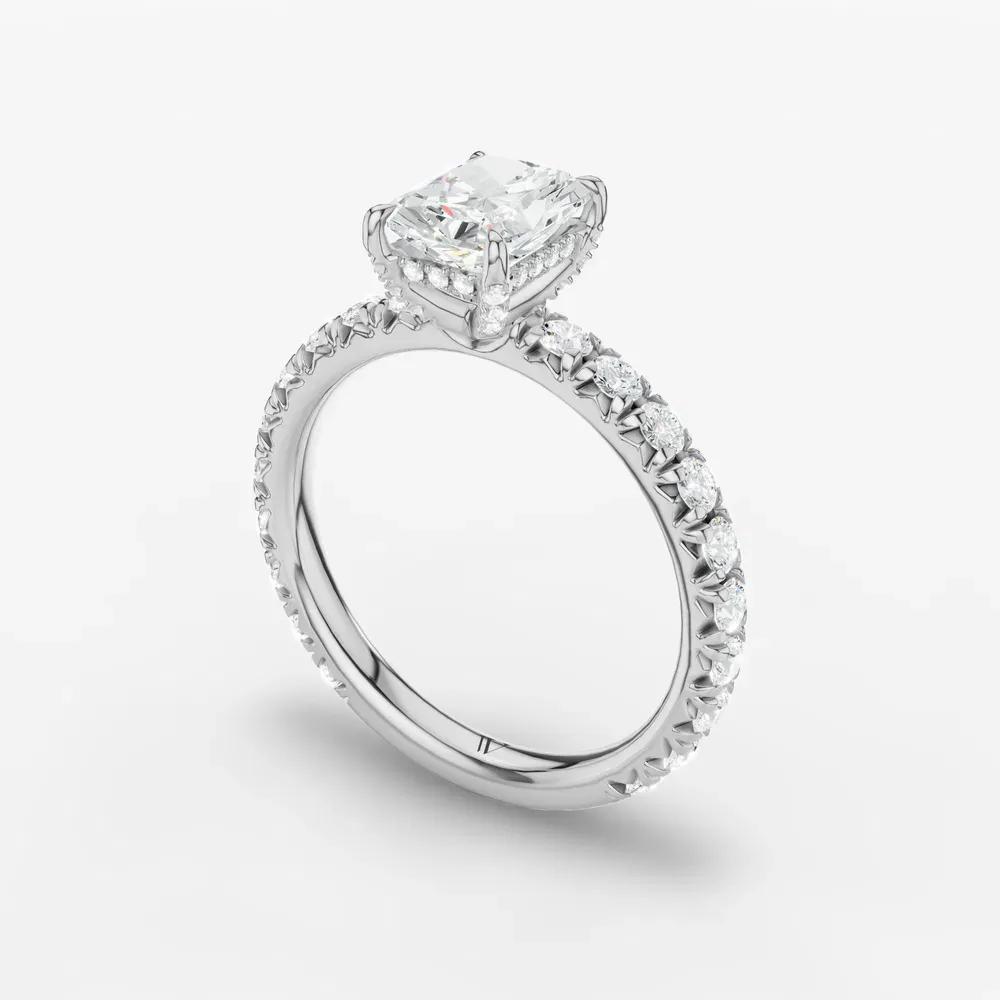 Certified 1 carat Lab Grown Diamond Radiant Cut Pavé, Hidden Halo, Low profile Engagement Ring in 14K White Gold-Cyrra