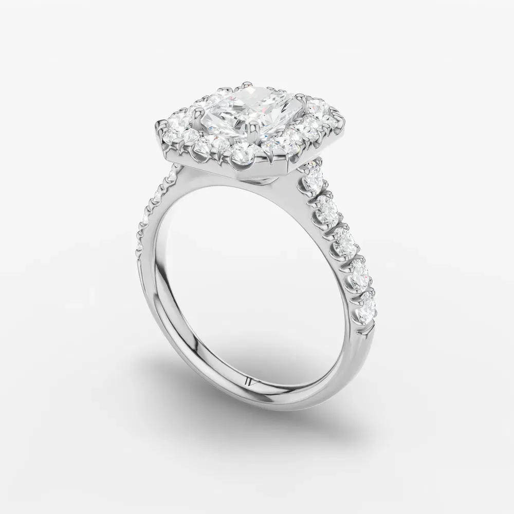 Certified 1 carat Lab Grown Diamond Radiant Cut Halo, Pavé, Cathedral Engagement Ring in 14K White Gold-Astrid