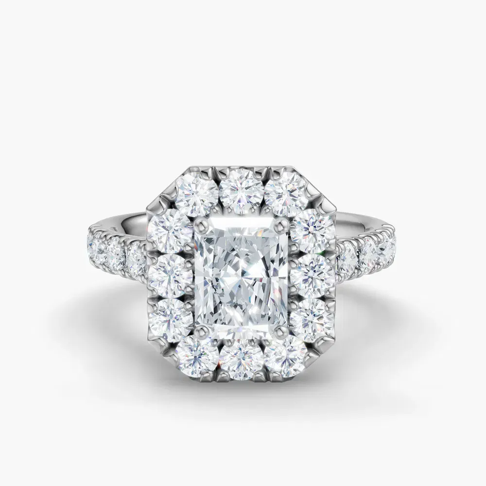 Certified 1 carat Lab Grown Diamond Radiant Cut Halo, Pavé, Cathedral Engagement Ring in 14K White Gold-Astrid