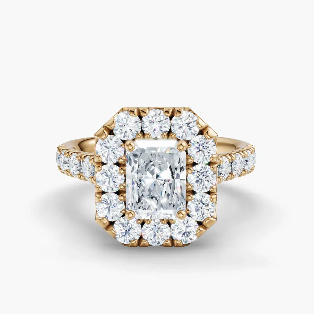 Certified 1 carat Lab Grown Diamond Radiant Cut Halo, Pavé, Cathedral Engagement Ring in 14K Yellow Gold-Astrid