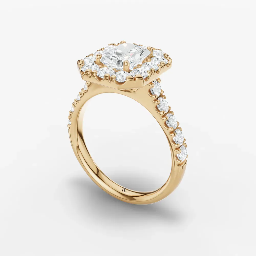 Certified 1 carat Lab Grown Diamond Radiant Cut Halo, Pavé, Cathedral Engagement Ring in 14K Yellow Gold-Astrid