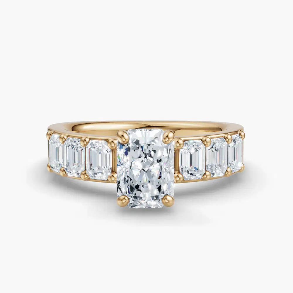 Certified 1 carat Lab Grown Diamond Radiant Cut Side Stone Engagement Ring in 14K Yellow Gold-Novalis