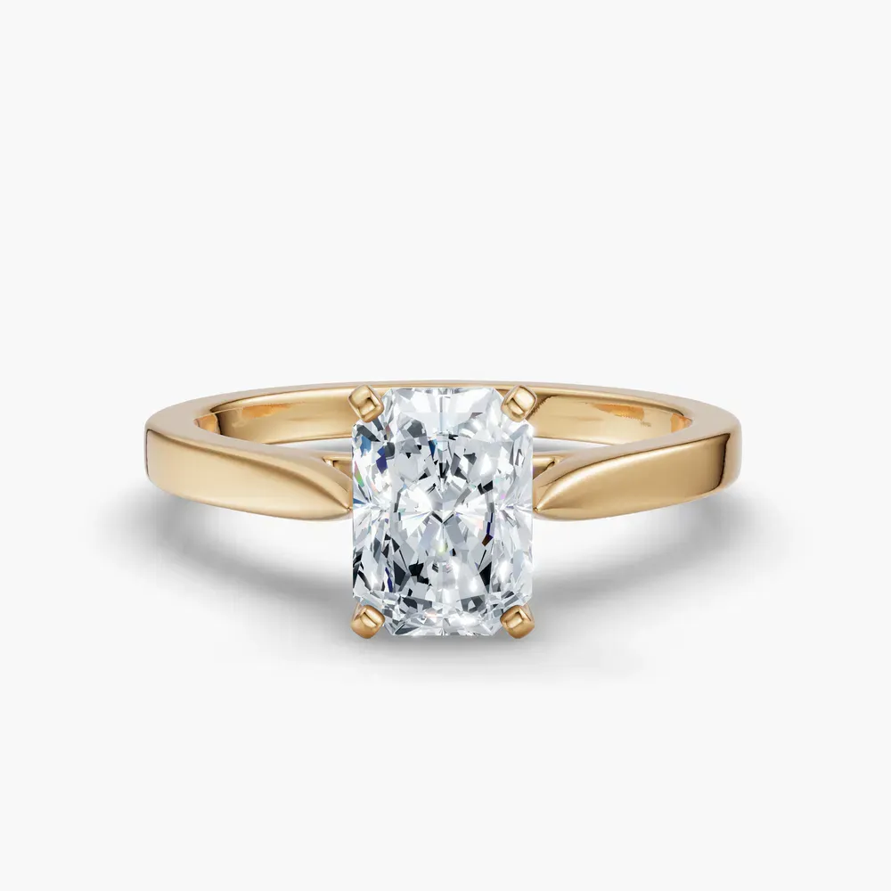Certified 1 carat Lab Grown Diamond Radiant Cut Solitaire, Cathedral Engagement Ring in 14K Yellow Gold-Saga