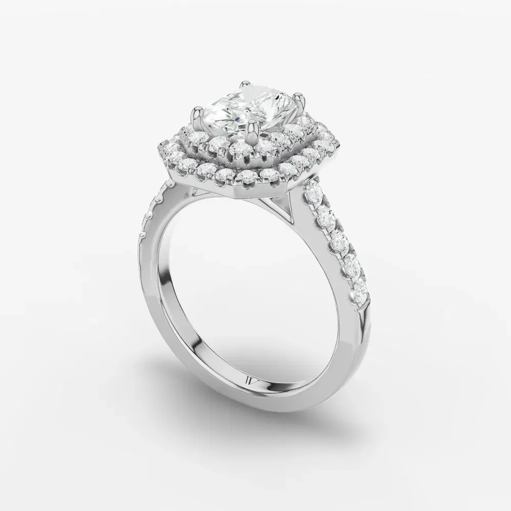 Certified 1 carat Lab Grown Diamond Radiant Cut Halo, Pavé, Double halo Engagement Ring in 14K White Gold-Brexa