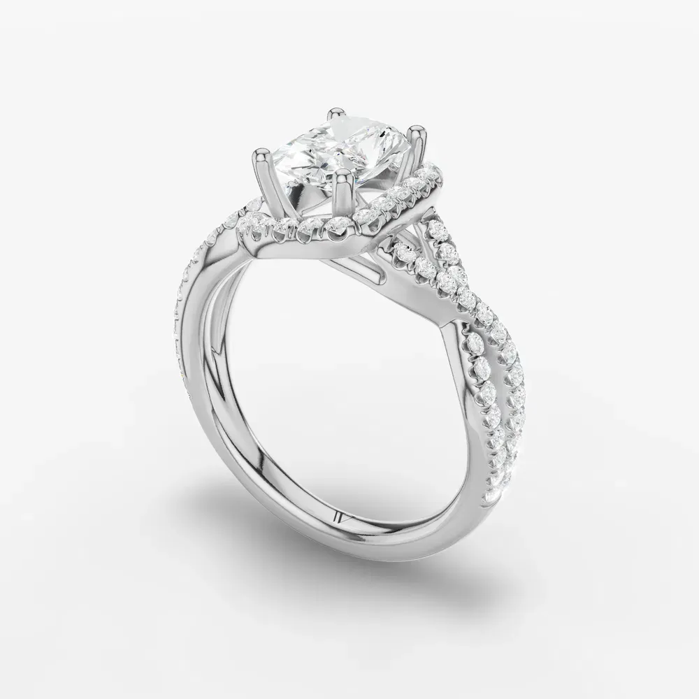 Certified 1 carat Lab Grown Diamond Radiant Cut Unique, Pavé, Halo Engagement Ring in 14K White Gold-Stellune