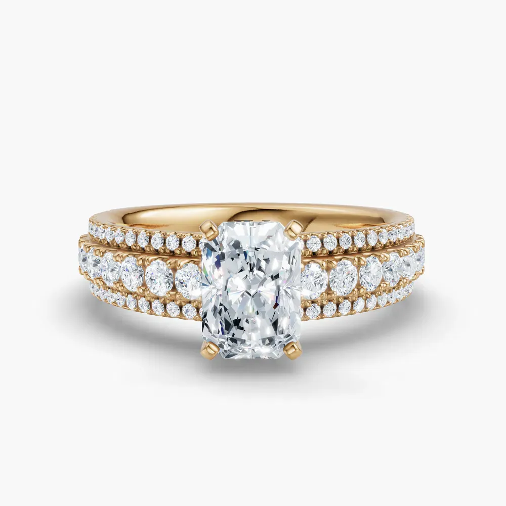 Certified 1 carat Lab Grown Diamond Radiant Cut Pavé Engagement Ring in 14K Yellow Gold-Riven
