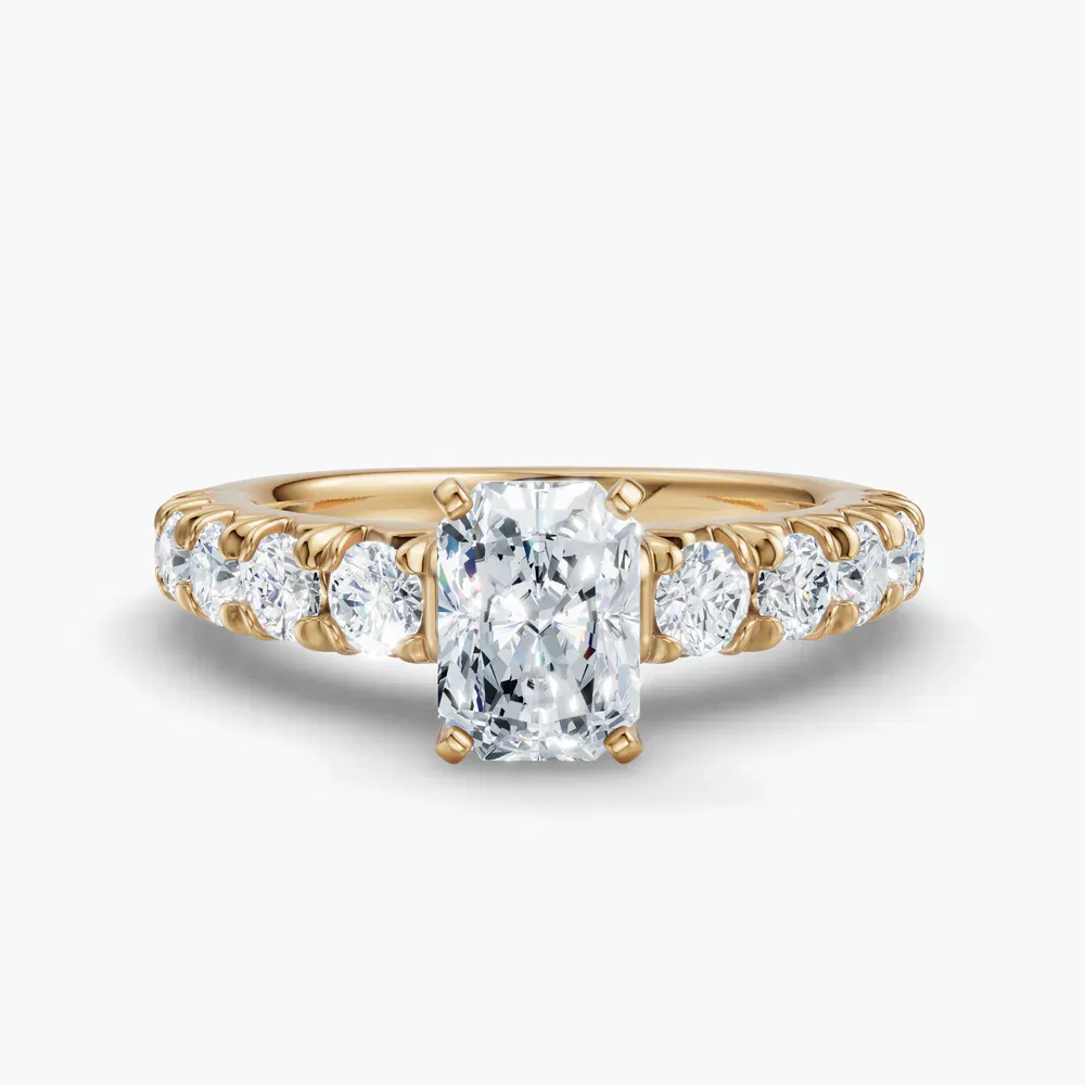 Certified 1 carat Lab Grown Diamond Radiant Cut Pavé, Classic, Simple Engagement Ring in 14K Yellow Gold-Zionb
