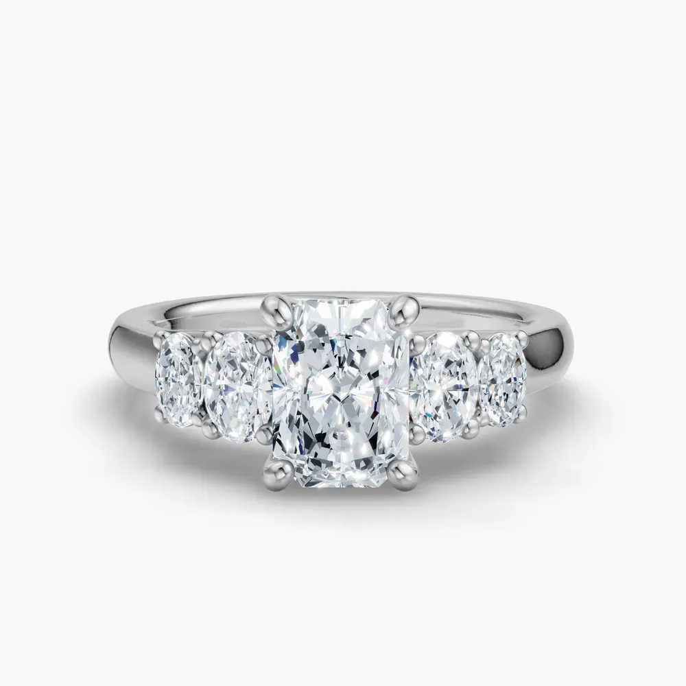 Certified 1 carat Lab Grown Diamond Radiant Cut Five Stone, Side Stone Engagement Ring in 14K White Gold-Elyx