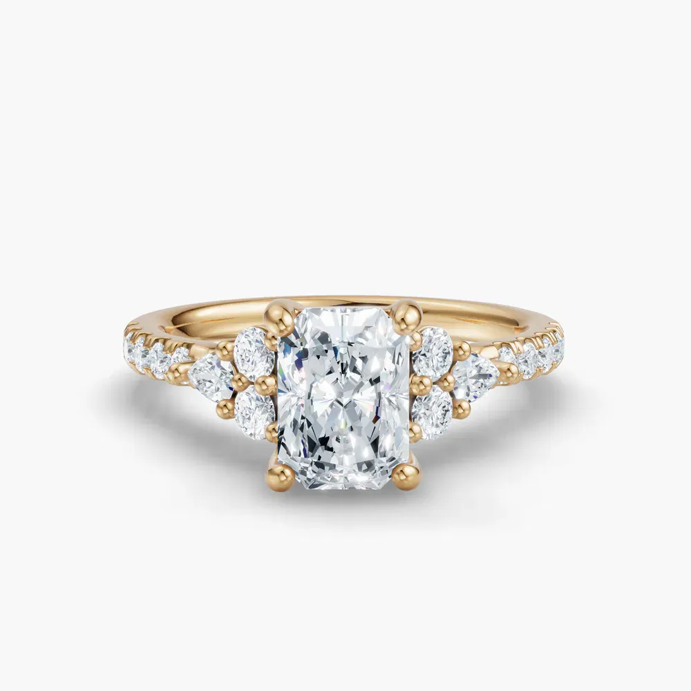 Certified 1 carat Lab Grown Diamond Radiant Cut Pavé, Side Stone Engagement Ring in 14K Yellow Gold-Tarne