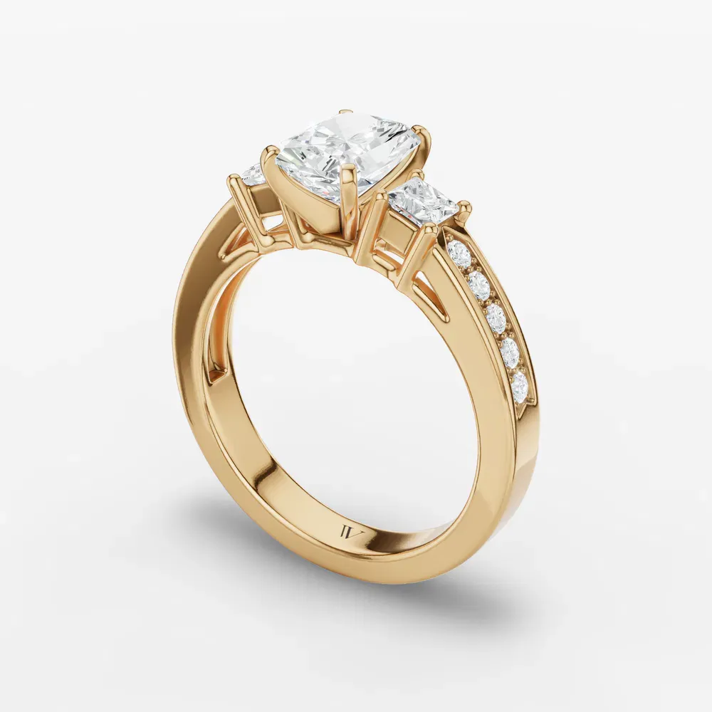 Certified 1 carat Lab Grown Diamond Radiant Cut Three Stone, Pavé, Channel Set Engagement Ring in 14K Yellow Gold-Velis