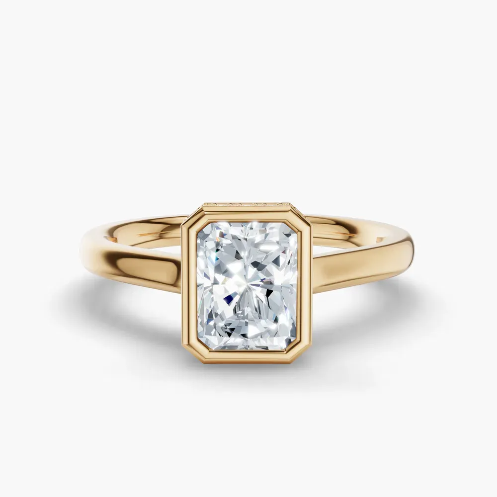 Certified 1 carat Lab Grown Diamond Radiant Cut Bezel, Solitaire, Hidden Halo Engagement Ring in 14K Yellow Gold-Nival