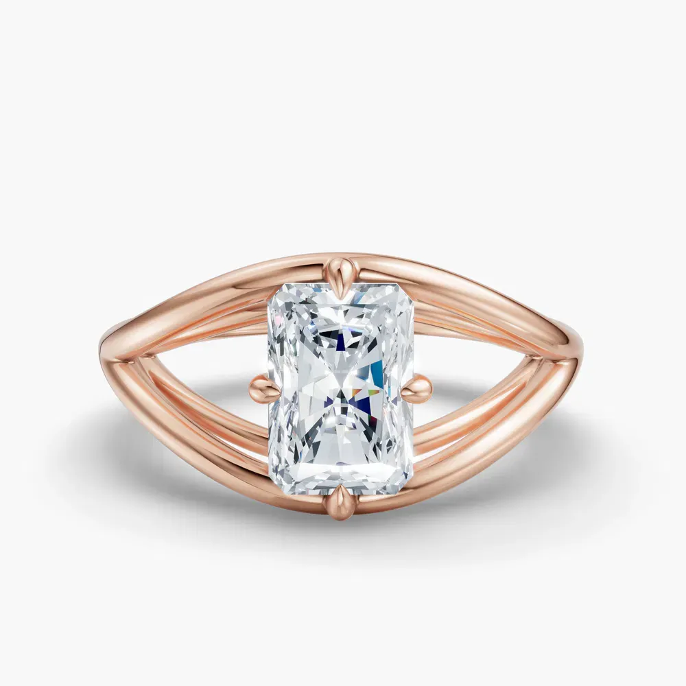Certified 1 carat Lab Grown Diamond Radiant Cut Solitaire, Split Shank, Modern Engagement Ring in 14K Rose Gold-Kira