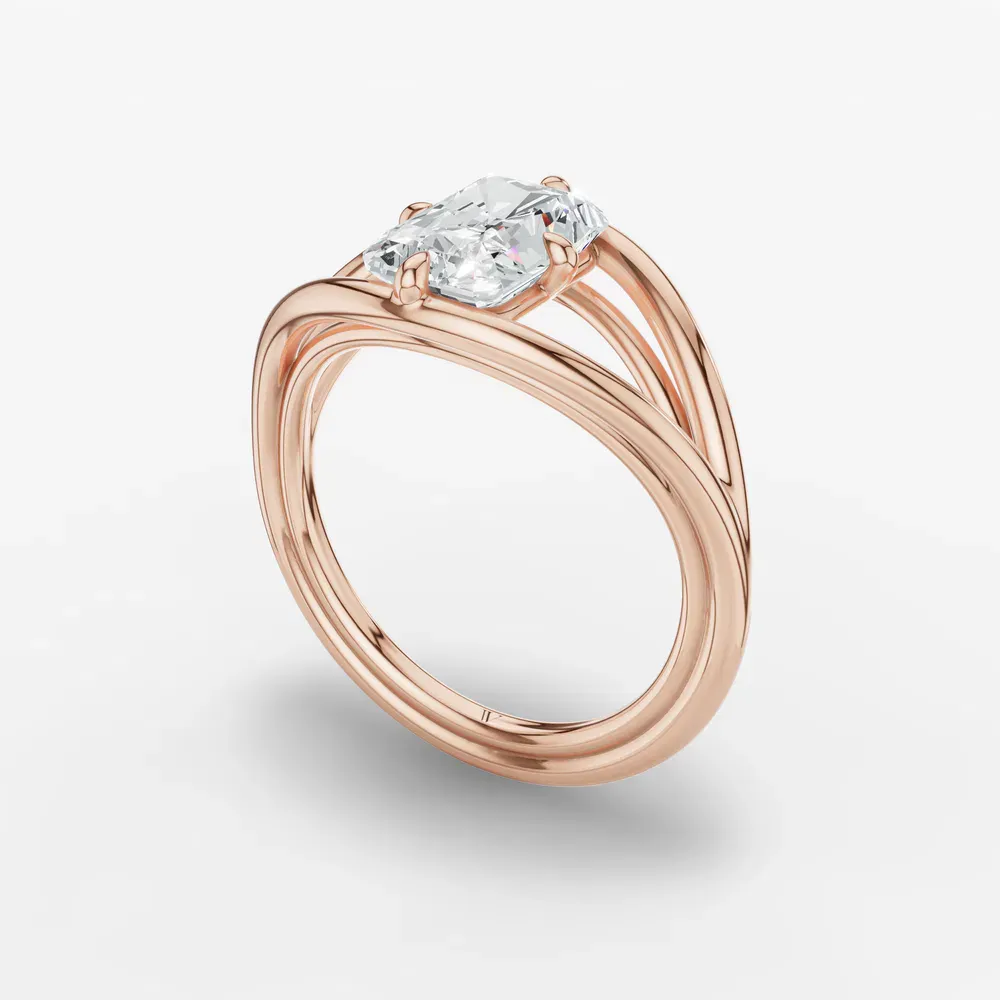 Certified 1 carat Lab Grown Diamond Radiant Cut Solitaire, Split Shank, Modern Engagement Ring in 14K Rose Gold-Kira