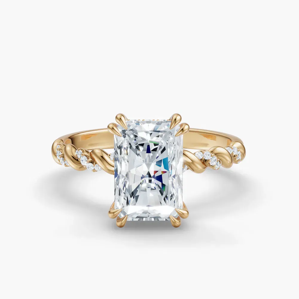 Certified 1 carat Lab Grown Diamond Radiant Cut Pavé, Hidden Halo, Twist Engagement Ring in 14K Yellow Gold-Lior