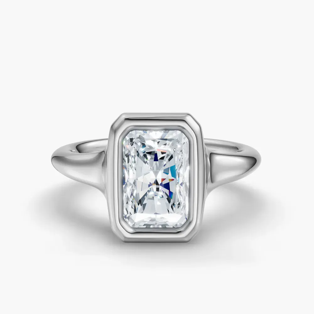 Certified 2 carat Lab Grown Diamond Radiant Cut Solitaire, Bezel Engagement Ring in 14K White Gold-Zayn