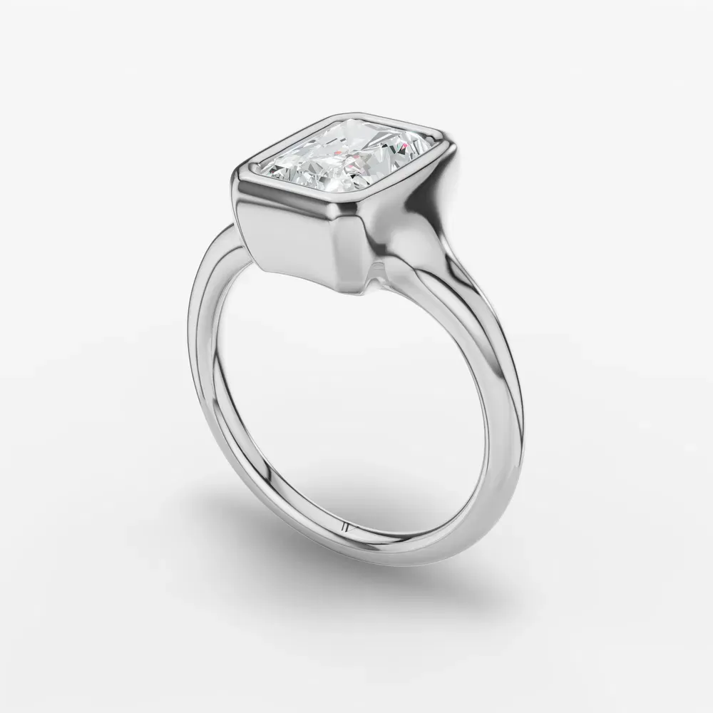Certified 2 carat Lab Grown Diamond Radiant Cut Solitaire, Bezel Engagement Ring in 14K White Gold-Zayn