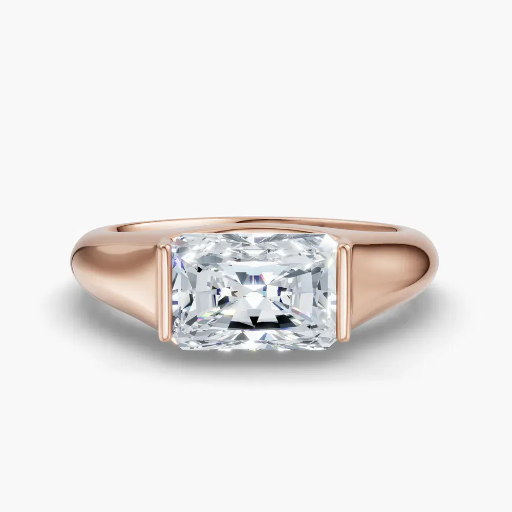 Certified 1 carat Lab Grown Diamond Radiant Cut Solitaire, Bezel, East-West Engagement Ring in 14K Rose Gold-Elen