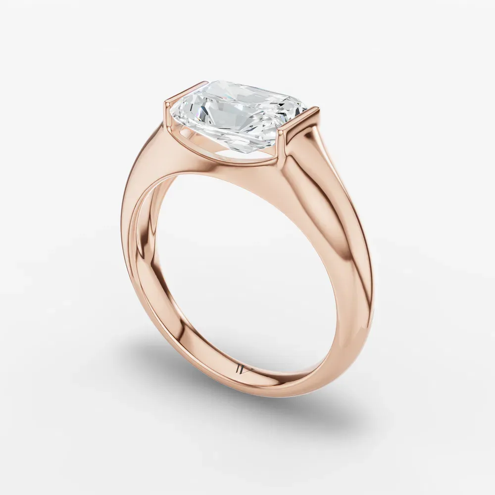 Certified 1 carat Lab Grown Diamond Radiant Cut Solitaire, Bezel, East-West Engagement Ring in 14K Rose Gold-Elen
