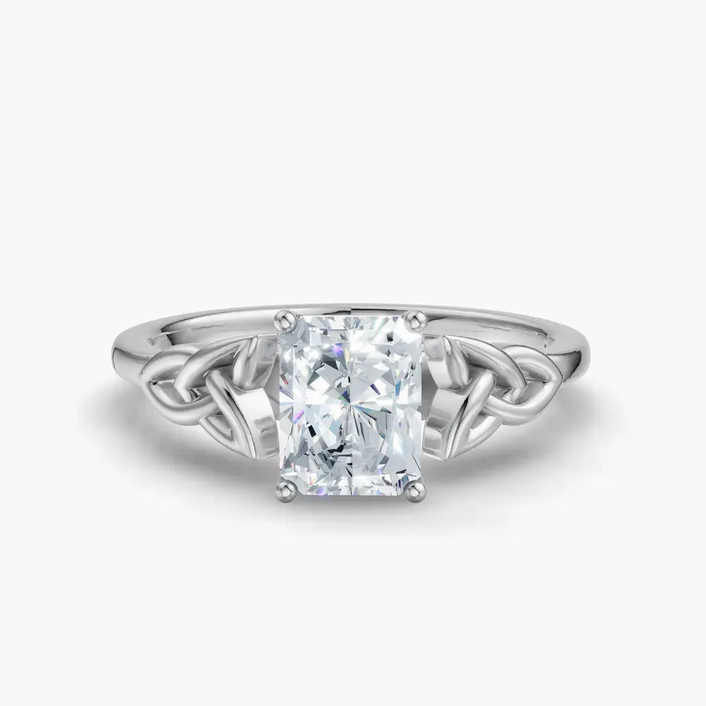 Certified 1 carat Lab Grown Diamond Radiant Cut Solitaire, Cathedral, Celtic Engagement Ring in 14K White Gold-Vire