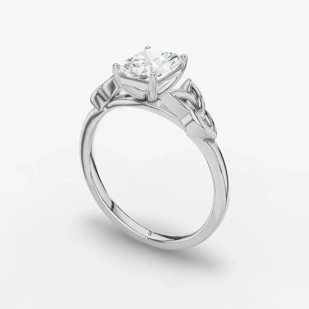 Certified 1 carat Lab Grown Diamond Radiant Cut Solitaire, Cathedral, Celtic Engagement Ring in 14K White Gold-Vire