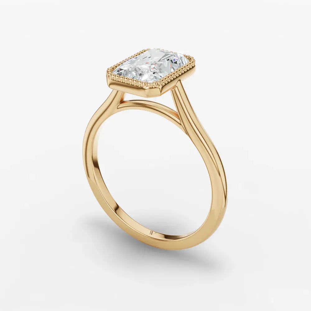Certified 1 carat Lab Grown Diamond Radiant Cut Solitaire, Milgrain, Cathedral Engagement Ring in 14K Yellow Gold-Firen