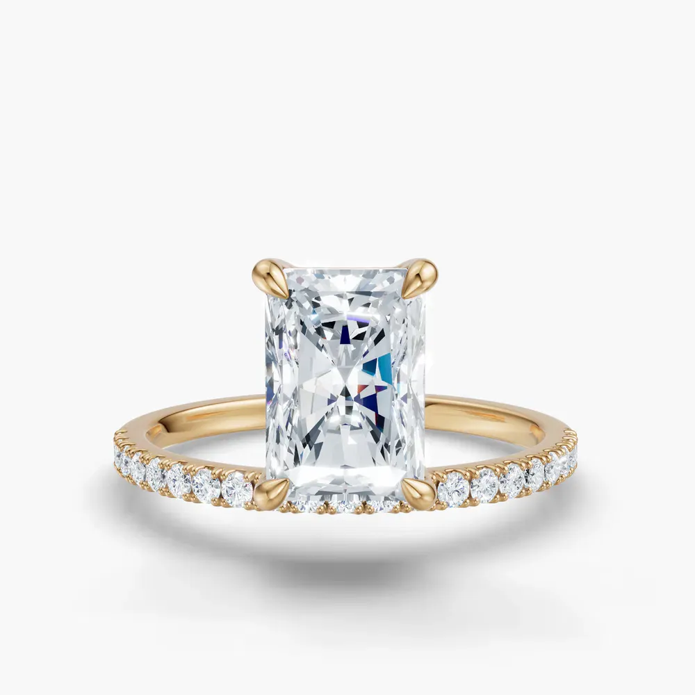 Certified 2 carat Lab Grown Diamond Radiant Cut Solitaire, Floating, Side Stone Engagement Ring in 14K Yellow Gold-Vera