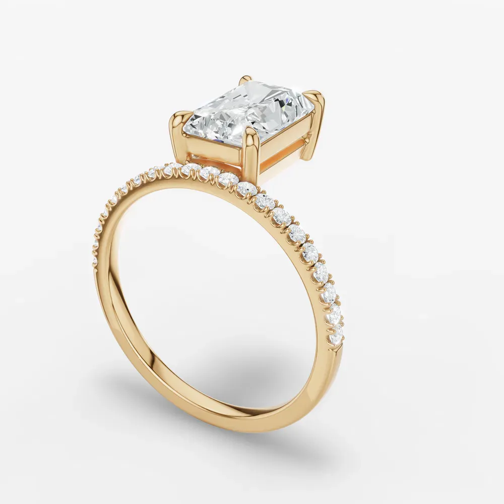 Certified 2 carat Lab Grown Diamond Radiant Cut Solitaire, Floating, Side Stone Engagement Ring in 14K Yellow Gold-Vera