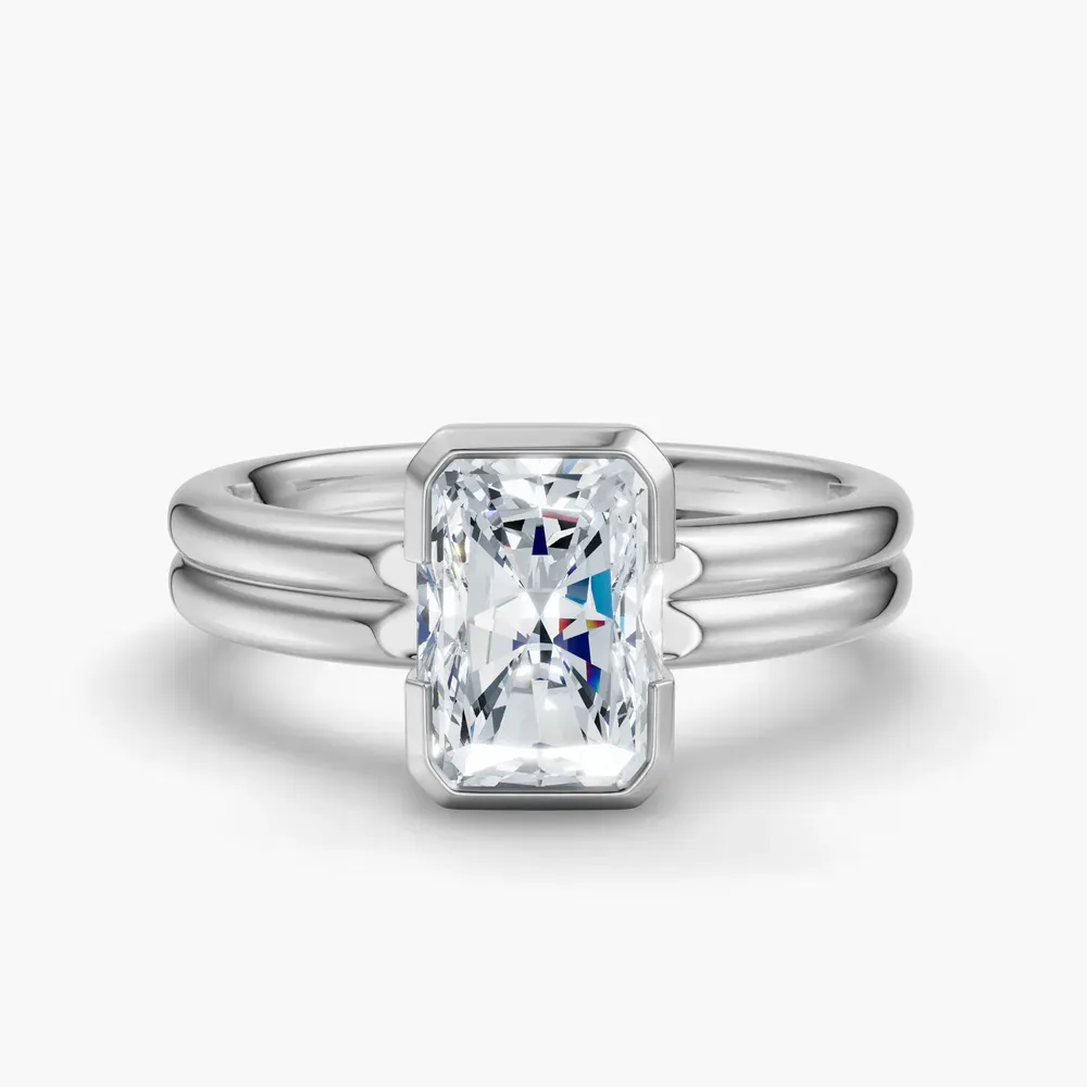 Certified 1 carat Lab Grown Diamond Radiant Cut Solitaire, Bezel, Modern Engagement Ring in 14K White Gold-Sena