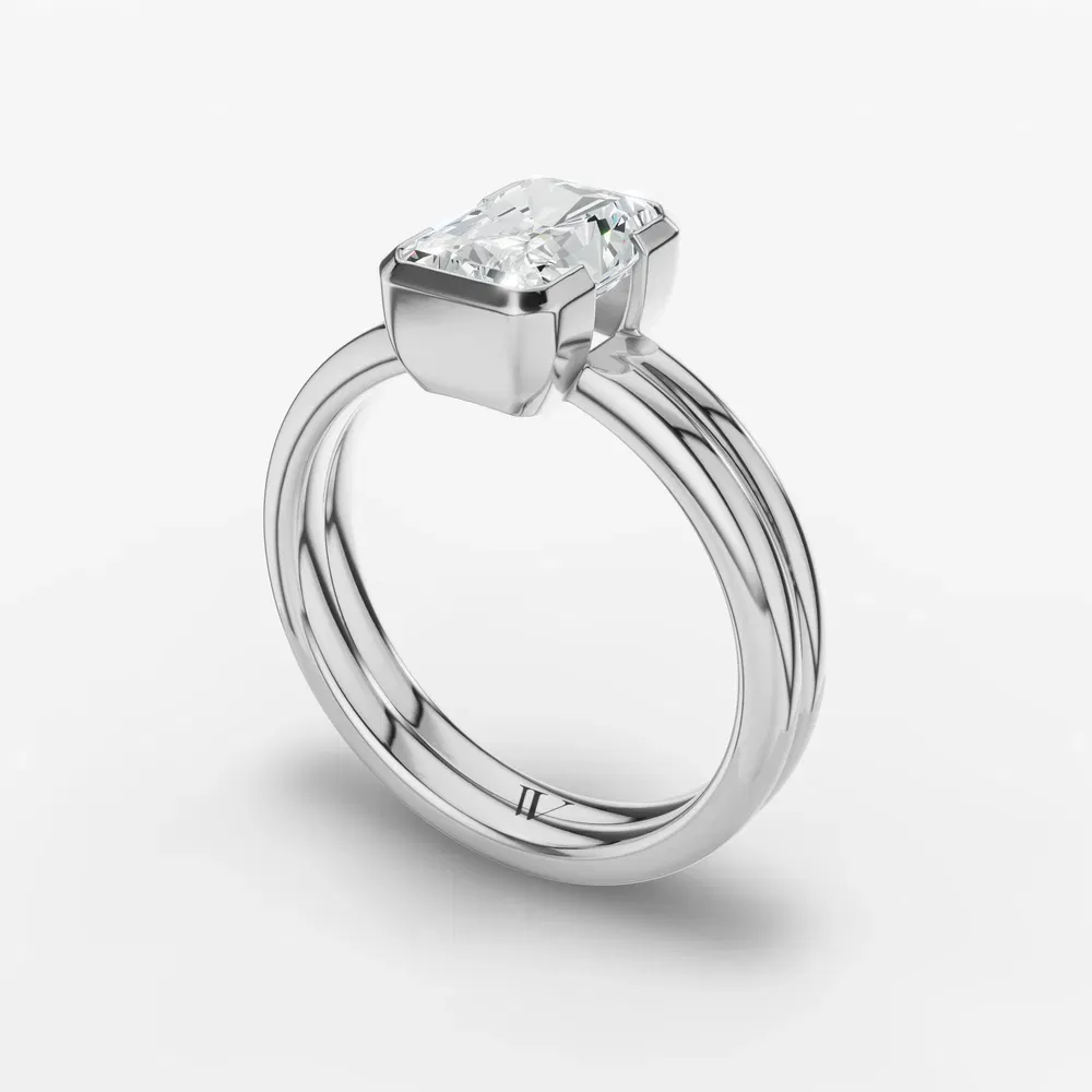Certified 1 carat Lab Grown Diamond Radiant Cut Solitaire, Bezel, Modern Engagement Ring in 14K White Gold-Sena
