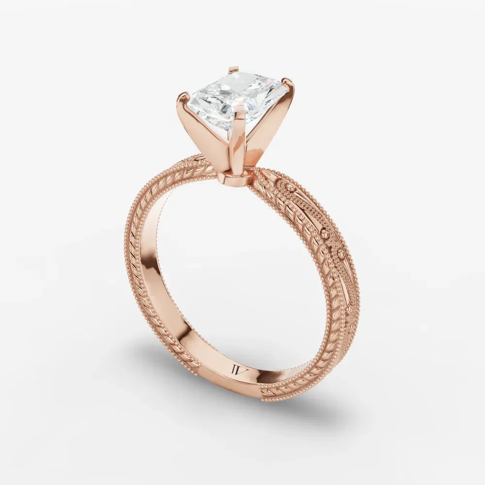 Certified 1 carat Lab Grown Diamond Radiant Cut Solitaire, Milgrain, Vintage Engagement Ring in 14K Rose Gold-Lirae