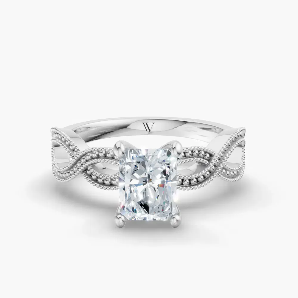 Certified 1 carat Lab Grown Diamond Radiant Cut Solitaire, Vintage, Unique Engagement Ring in 14K White Gold-Niva