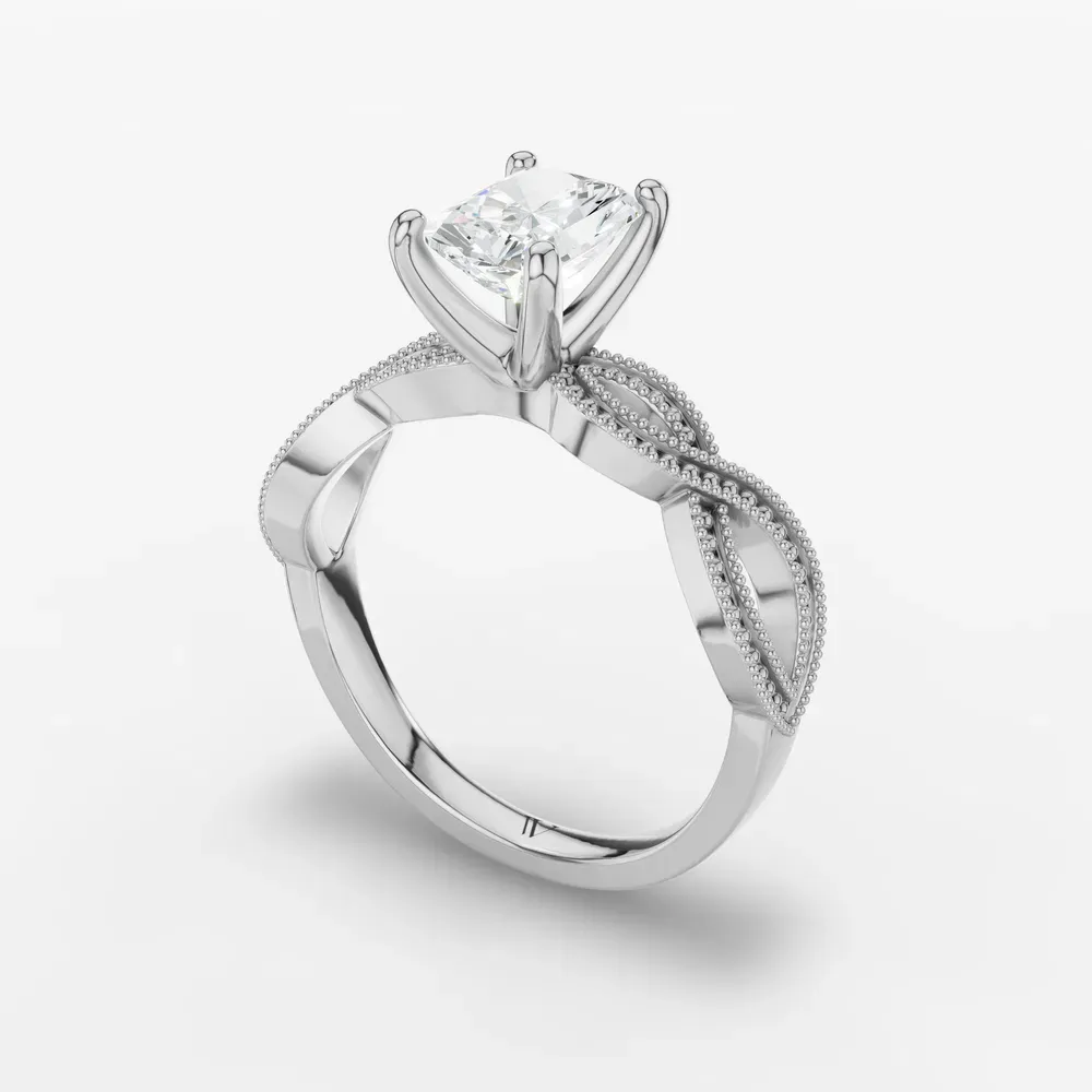 Certified 1 carat Lab Grown Diamond Radiant Cut Solitaire, Vintage, Unique Engagement Ring in 14K White Gold-Niva