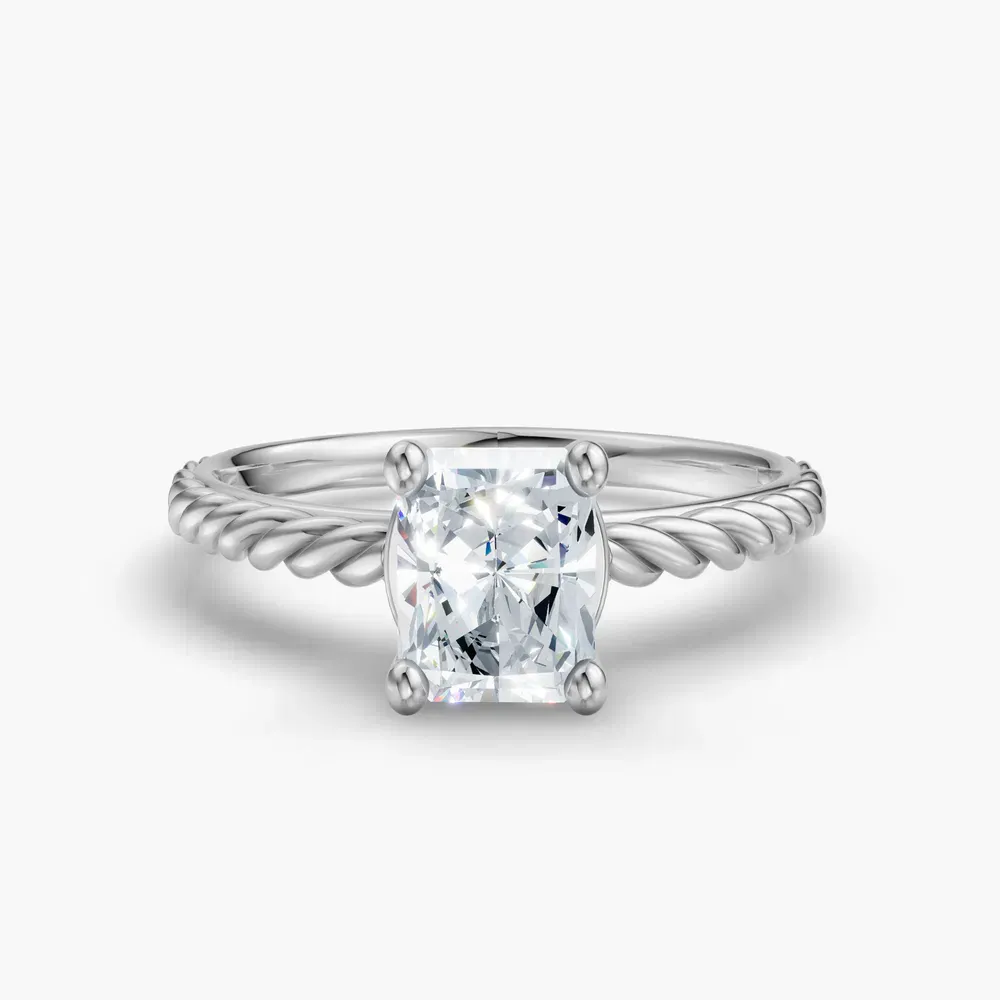 Certified 1 carat Lab Grown Diamond Radiant Cut Solitaire, Vintage, Cathedral Engagement Ring in 14K White Gold-Voss