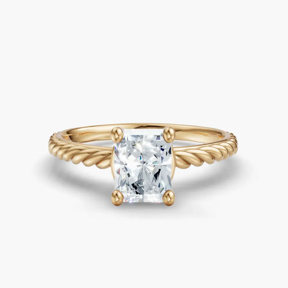 Certified 1 carat Lab Grown Diamond Radiant Cut Solitaire, Vintage, Cathedral Engagement Ring in 14K Yellow Gold-Voss