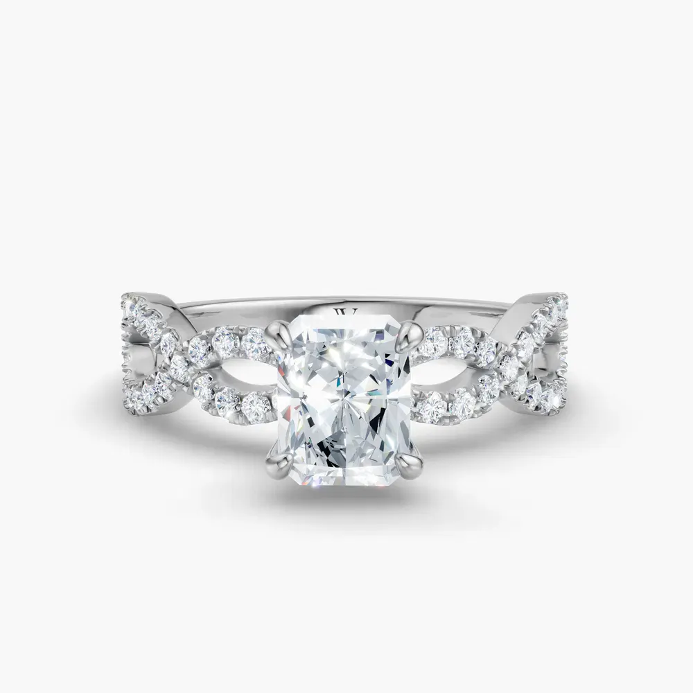 Certified 1 carat Lab Grown Diamond Radiant Cut Infinity, Twist, Pavé Engagement Ring in 14K White Gold-Aurelia