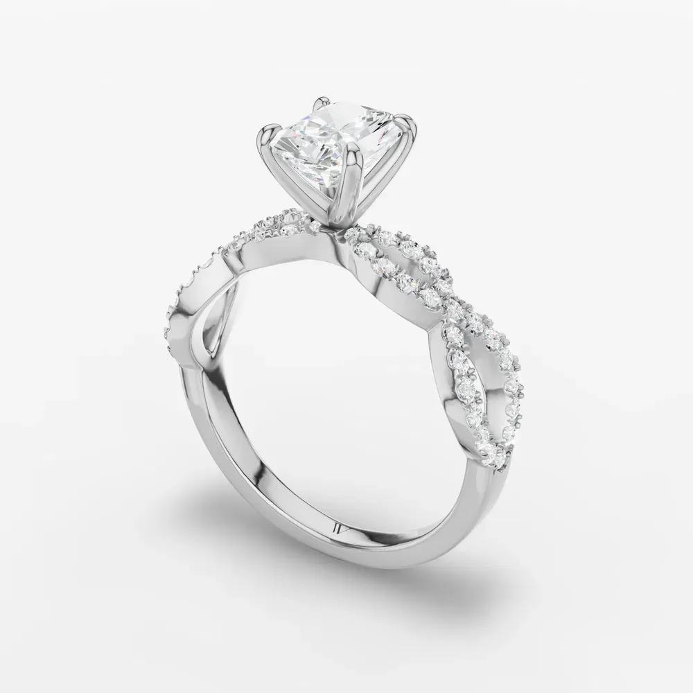 Certified 1 carat Lab Grown Diamond Radiant Cut Infinity, Twist, Pavé Engagement Ring in 14K White Gold-Aurelia