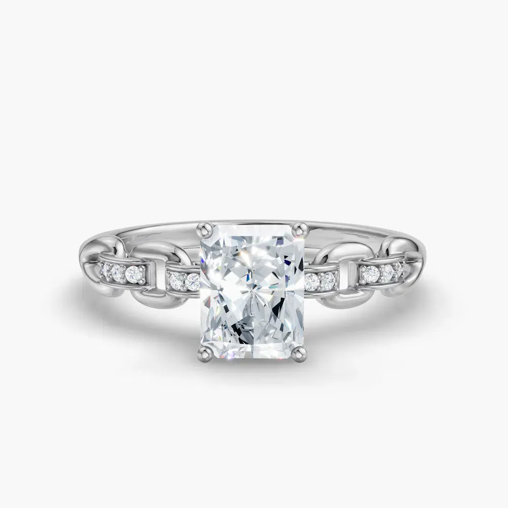 Certified 1 carat Lab Grown Diamond Radiant Cut Twist, Unique, Side Stone Engagement Ring in 14K White Gold-Perenne
