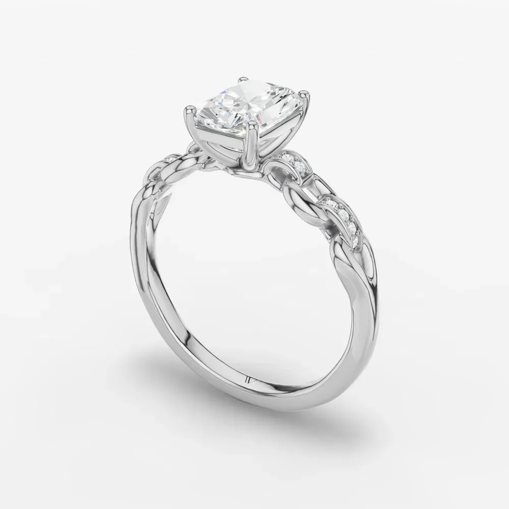 Certified 1 carat Lab Grown Diamond Radiant Cut Twist, Unique, Side Stone Engagement Ring in 14K White Gold-Perenne