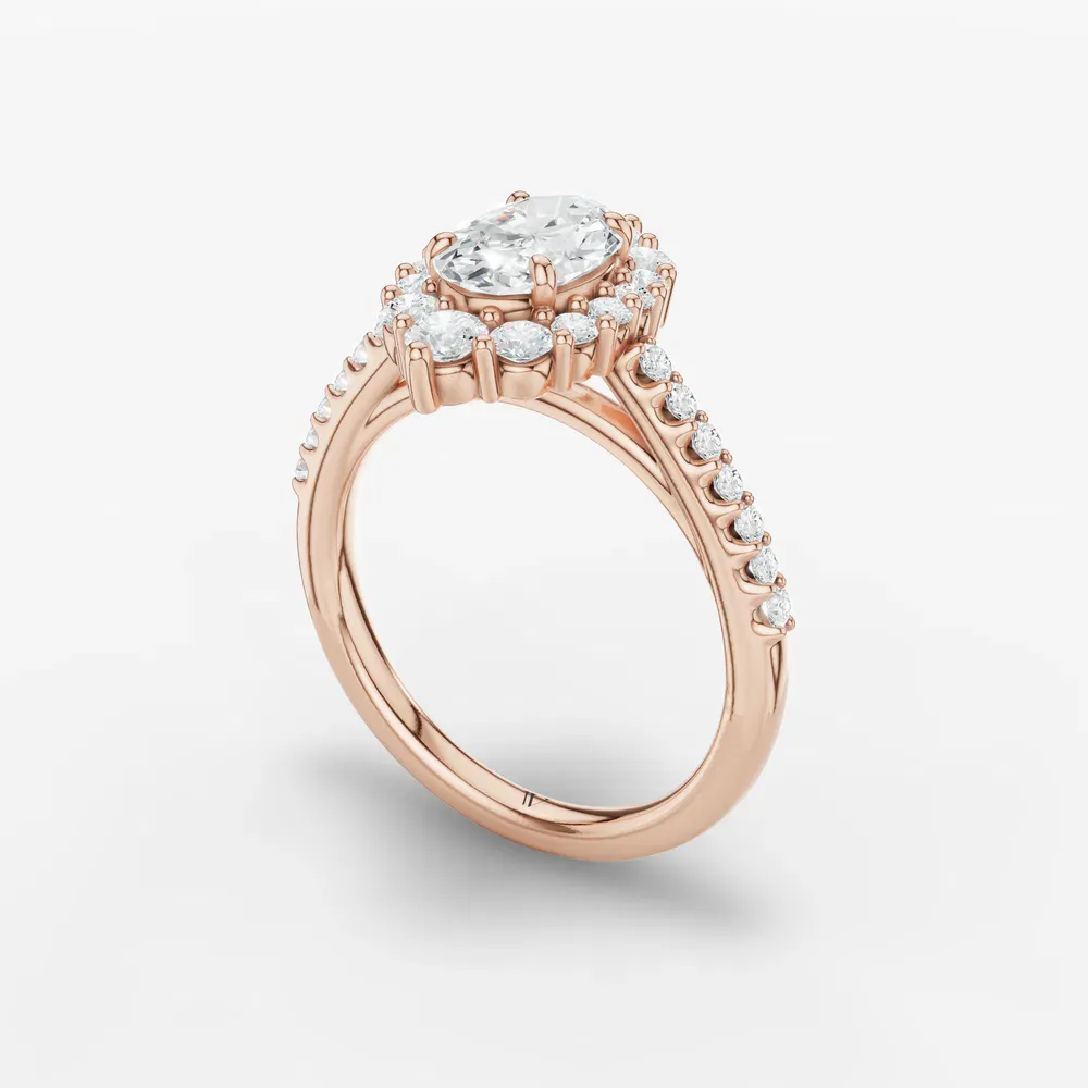 Certified 1 carat Lab Grown Diamond Oval Cut Pavé, Halo, Cathedral Engagement Ring in 18K Rose Gold-Mirey