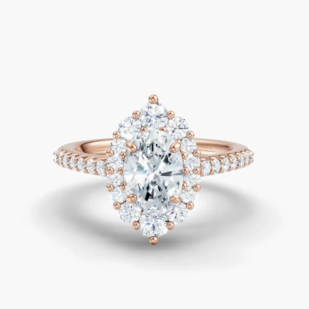 Certified 1 carat Lab Grown Diamond Oval Cut Pavé, Halo, Cathedral Engagement Ring in 18K Rose Gold-Mirey