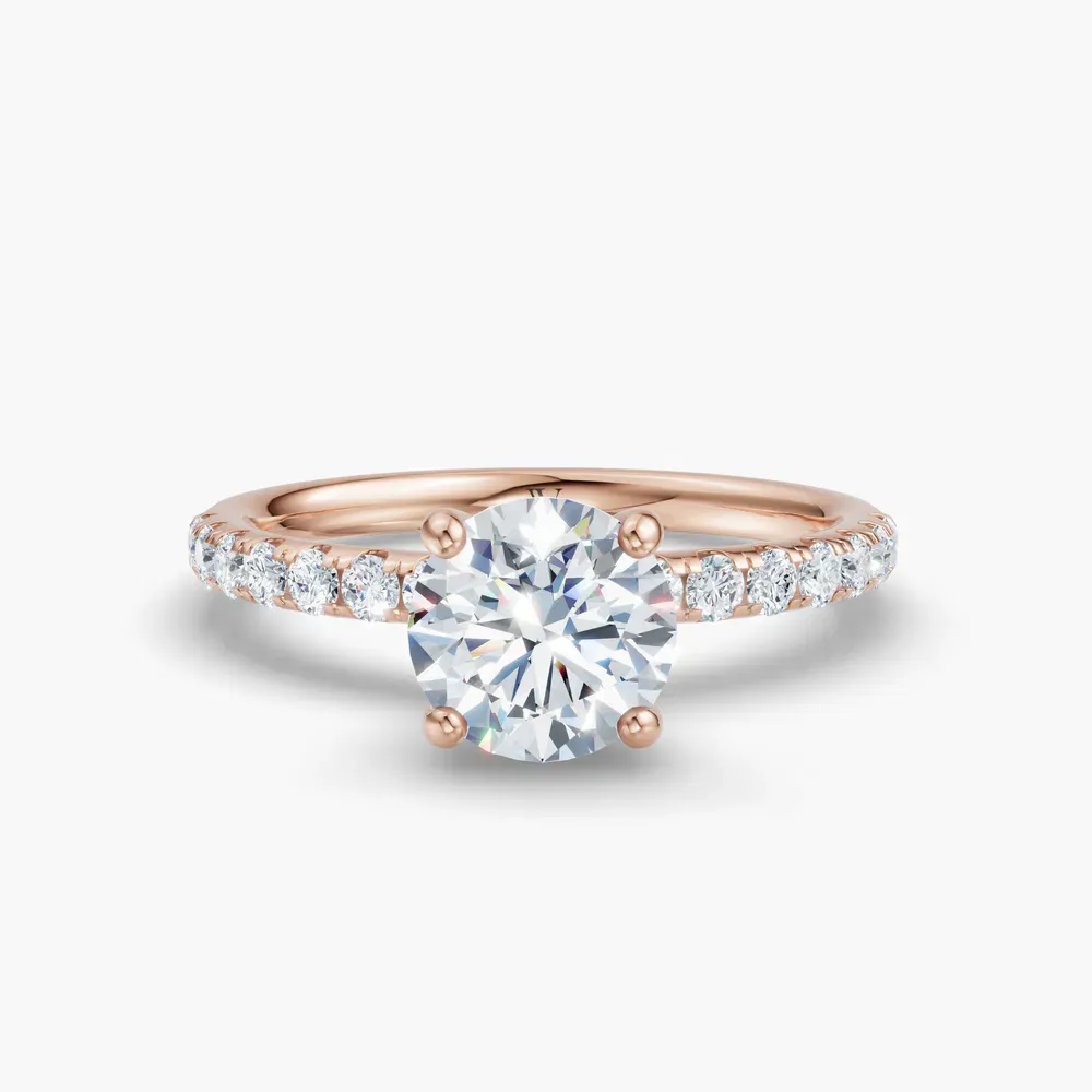 Certified 1 carat Lab Grown Diamond Round Cut Pavé, Hidden Halo, Four Prong Engagement Ring in 14K Rose Gold-Decna