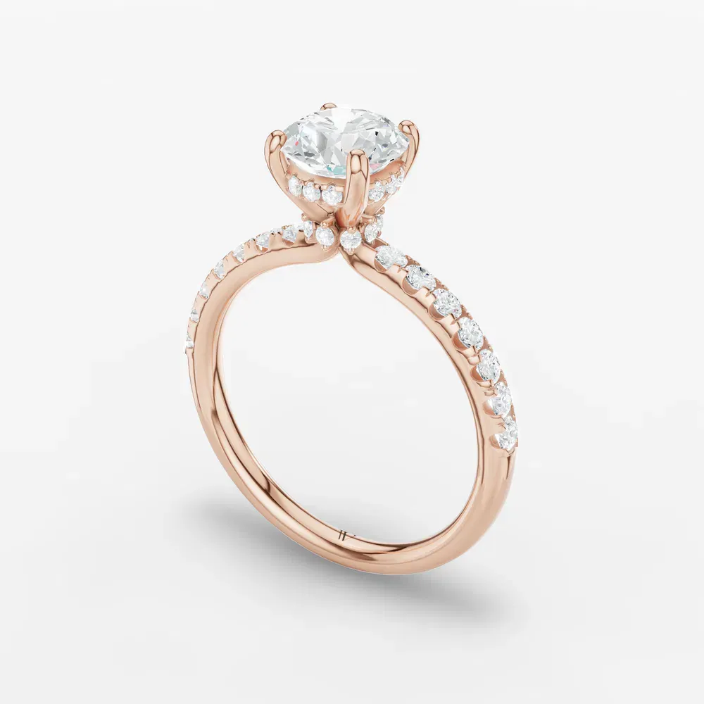 Certified 1 carat Lab Grown Diamond Round Cut Pavé, Hidden Halo, Four Prong Engagement Ring in 14K Rose Gold-Decna