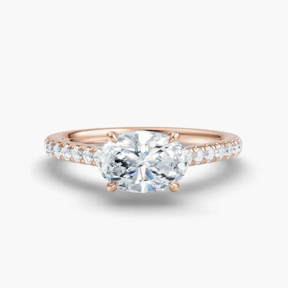 Certified 1 carat Lab Grown Diamond Oval Cut Pavé, Cathedral, East-West Engagement Ring in 18K Rose Gold-Uma