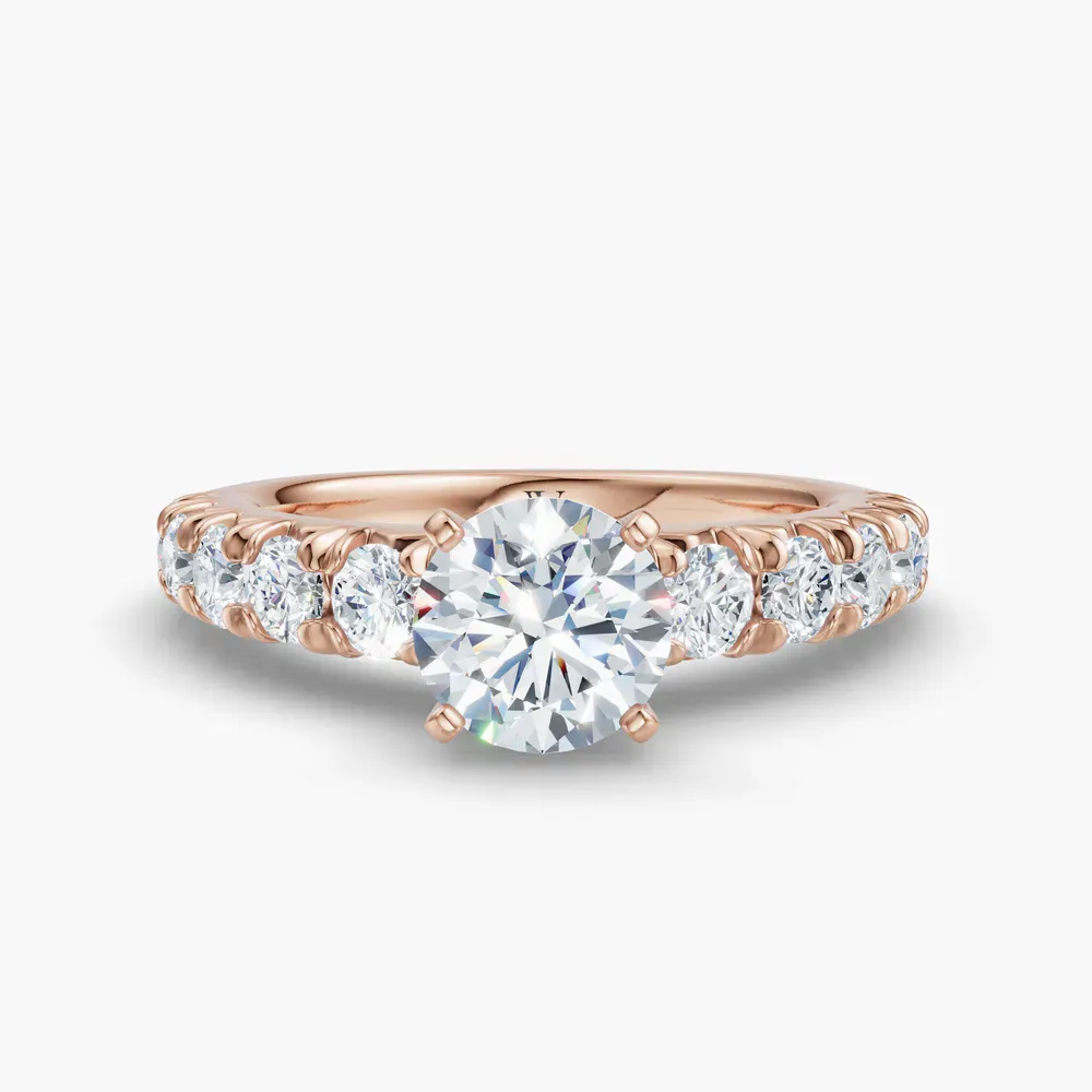Certified 1 carat Lab Grown Diamond Round Cut Pavé, Classic, Simple Engagement Ring in 18K Rose Gold-Zionb