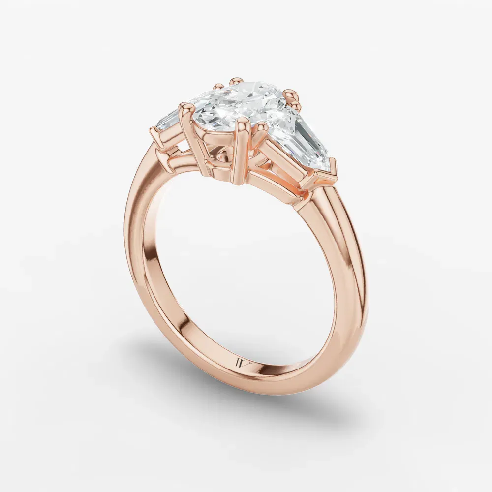 Certified 1 carat Lab Grown Diamond Oval Cut Three Stone, Side Stone Engagement Ring in 14K Rose Gold-Lyris