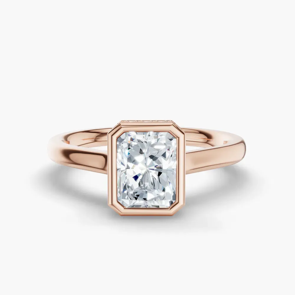 Certified 1 carat Lab Grown Diamond Radiant Cut Bezel, Solitaire, Hidden Halo Engagement Ring in 14K Rose Gold-Nival